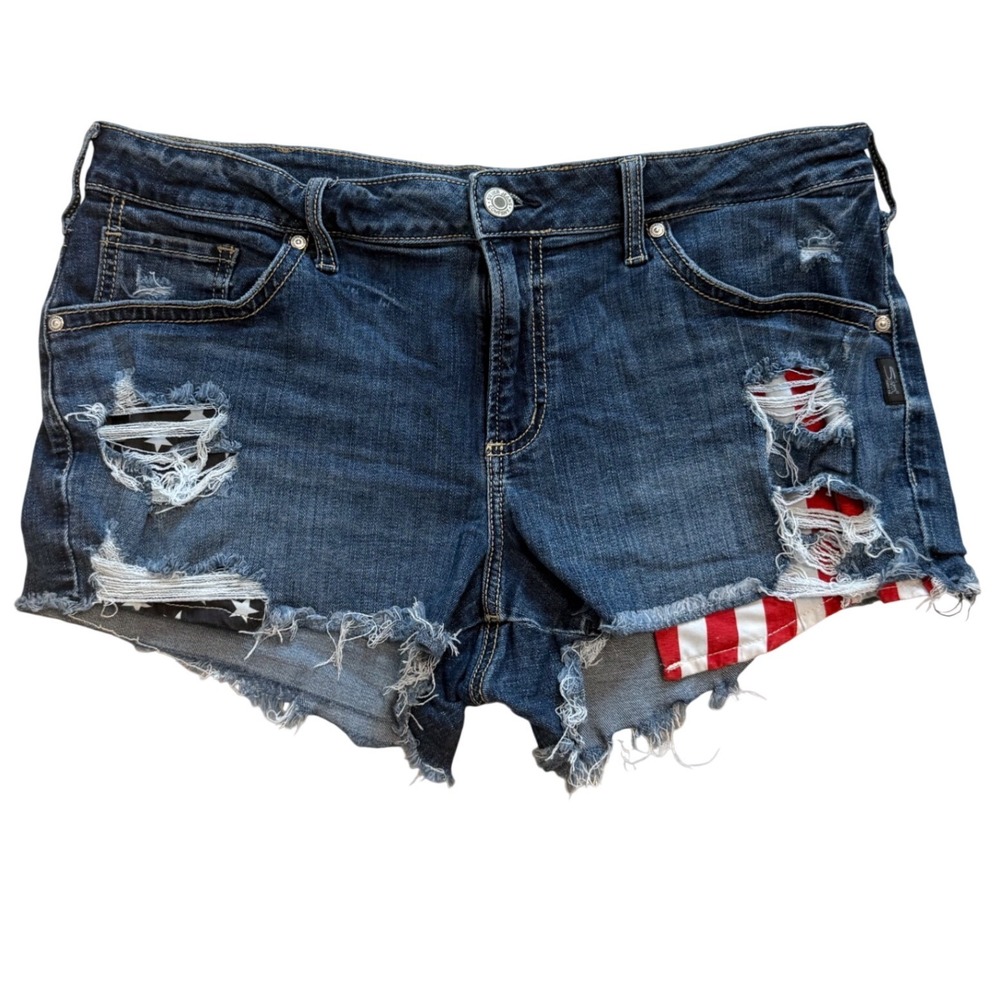 Silver Jeans Co Boyfriend Short Distressed American Flag Denim W34 L3
